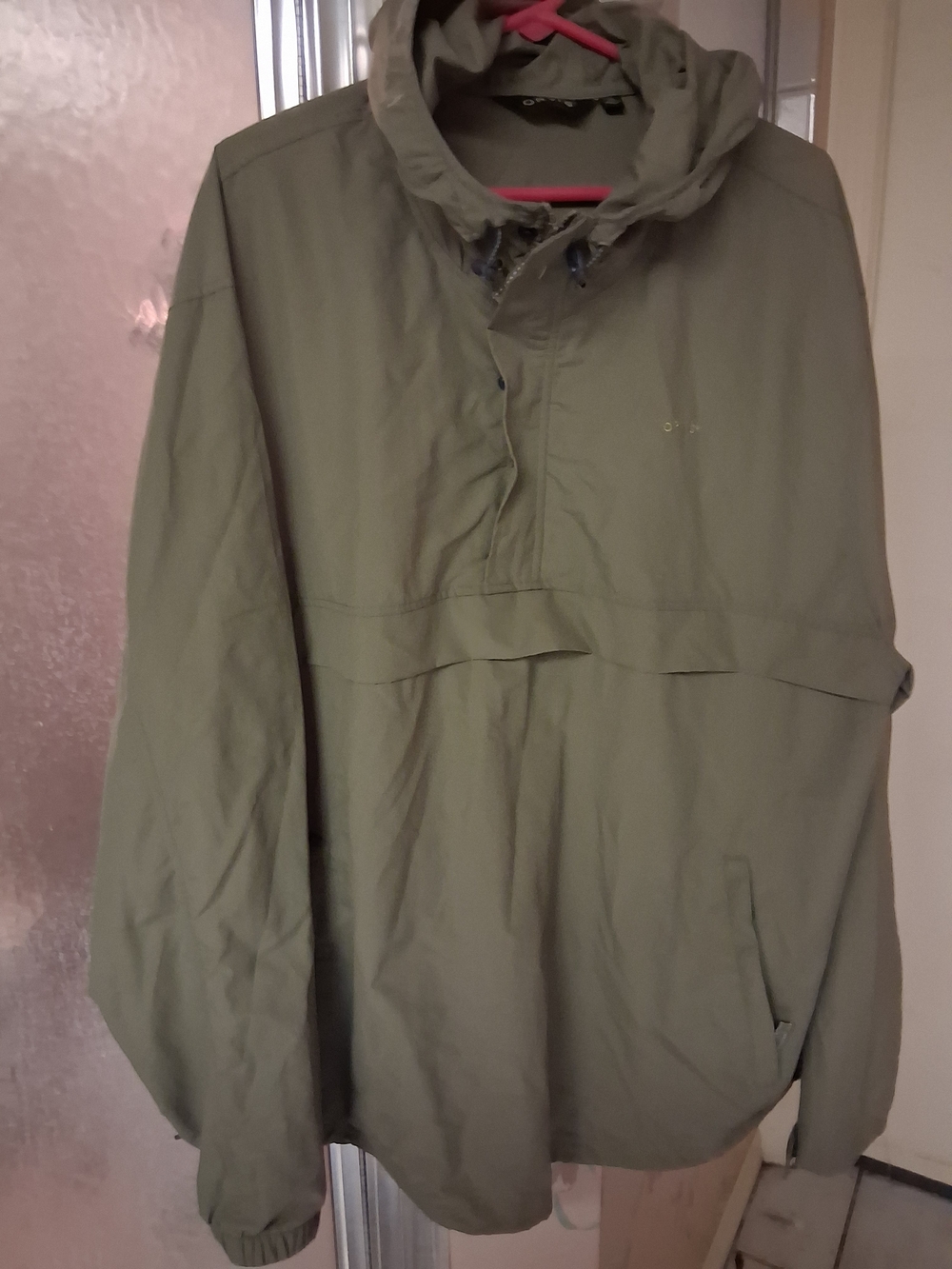 Orvis Olive Green Hooded Rain Pullover 1/4 Zip Nylon
